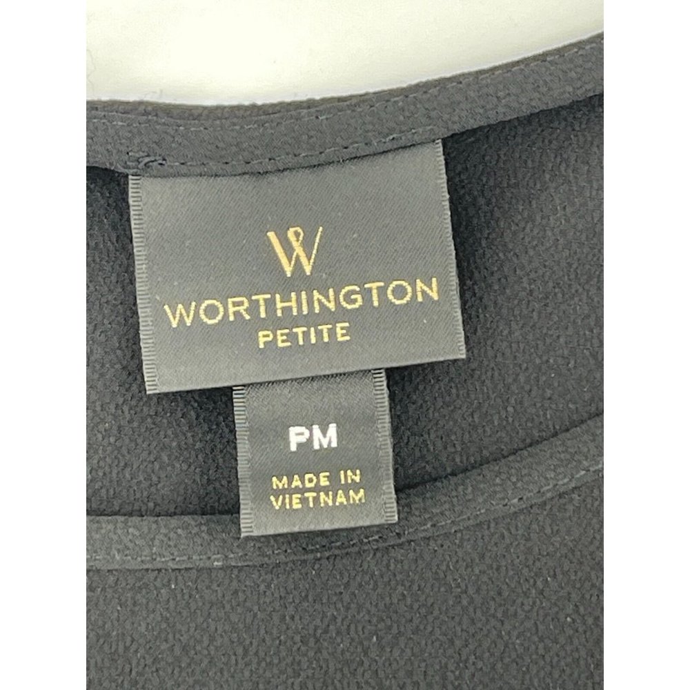 Worthington Petite Women's Black Short Sleeve Lace Trim Top Shirt Size PM - Picture 8 of 12